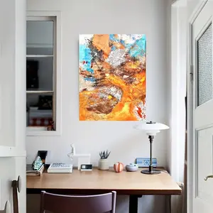 2D Flat, 2D Flat, A 2D Canvas Painting with a Wooden Frame, Featuring a Design Titled 'Thickened Solid Wood Inner Frame.'This Casual Style Artwork Is Hand-Painted in Abstract Blue And Orange	