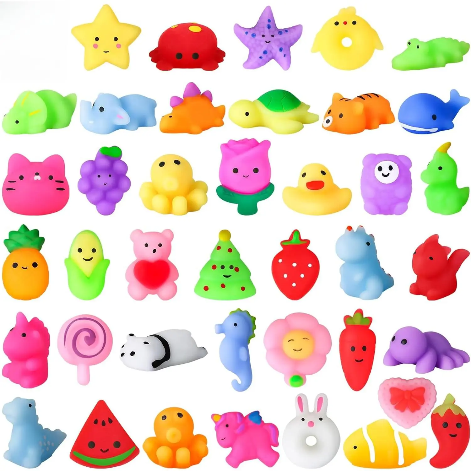 Mini Squeeze Toy - Squishy Fidget Toys with Simulated Cat Paw / Mini Fish / Steamed Buns / Ice Cubes / Fruits, Surprise Gift for Christmas Halloween Birthday Party