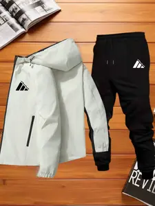 Men's Fall Winter Hooded Zipper Windproof Waterproof Jacket Set, Outdoor Warm Fleece Coat Pants S-Xxxl, Casual Long Sleeve Regular Fit