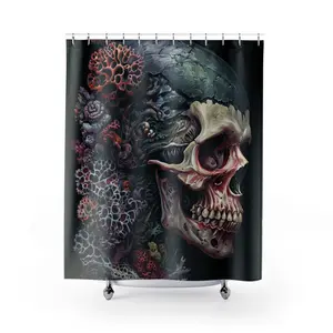 Skull Coral Shower Curtain, Gothic Home Decor, Bathroom Accessories, Unique Gift, Dark Aesthetic, Nautical Vibe