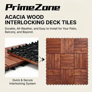 Acacia Wood Interlocking Deck Tiles - Easy DIY Outdoor Flooring for Balcony/Patio/Pool, 27pcs