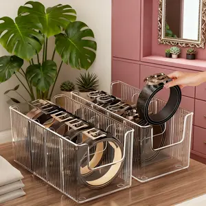 Clear Acrylic Tie & Belt Organizer: Transparent Drawer Storage Box with Adjustable Dividers for Men's Belts, Neckties, and Accessories – Display Rack for Closet or Wardrobe