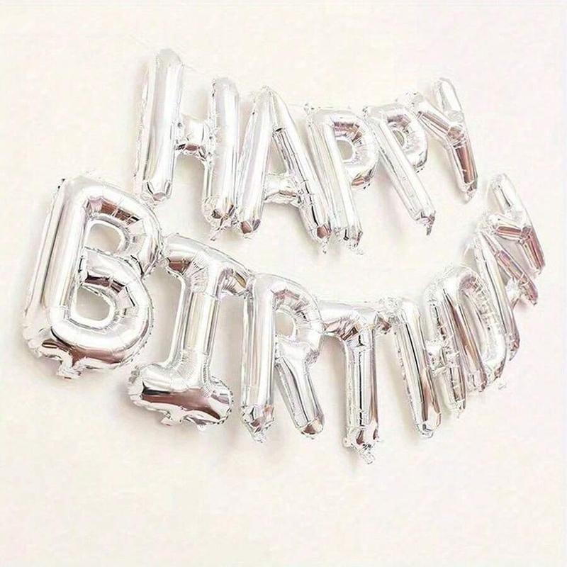 32pcs Balloon Set 16inch Silver Happy Letter & 18inch Black Silver Heart-Shaped Aluminum Foil Latex for Birthday Wedding Anniversary Party Decor