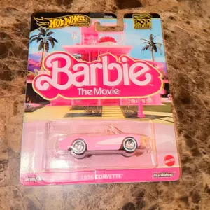 Hot Wheels Barbie The Movie 1956 Corvette Pink Car Model Real Riders Collectible Toy