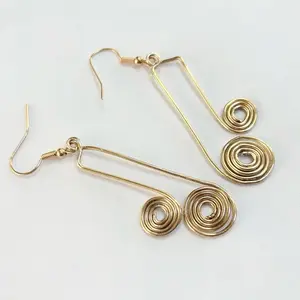 SCS-MTER-002 Golden Metal Echo 2” Earrings with Spiral Design and Hook Closure