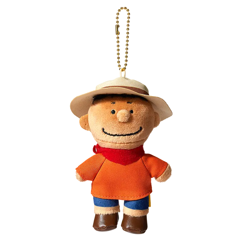 MINISO Peanuts Western Cowboy Plush Keychain, Licensed Charlie Brown & Franklin Stuffed Doll Pendant, Cute Bag Hanging Ornament Gift for Peanuts Fans