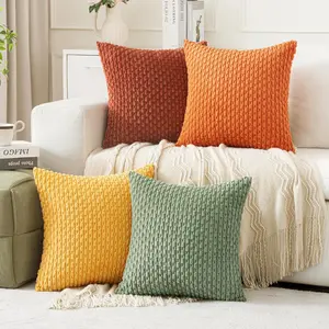Fall Burnt Orange Throw Pillow Covers Soft Couch Decorative Set of 4 Boho Striped Cushion Covers Corduroy Pillowcase Farmhouse  Decor for Couch Bed Sofa Living Room 18x18 Inch Yellow Orange