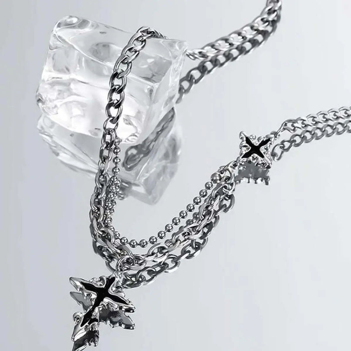 Flame Cross Pendant Necklace, Unisex Hip-Hop Jewelry in Black Coated Metal with High-End Detail for Daily Flair and Boldness, Casual, Street‑Style Flair