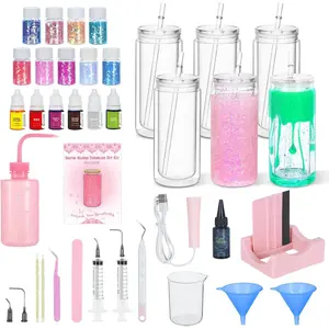 6 Pack 20 Oz  Snow Globe Tumbler Diy Starter Kit, Double Wall Plastic Pre-Drilled Snowglobe Tumbler Supplies Craft Tool Set