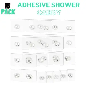 15 Pack Shower Caddy Adhesive Replacement - Strong Shower Shelf Adhesive Hooks, No Drilling Shower Adhesive Hooks  (3 Sizes)