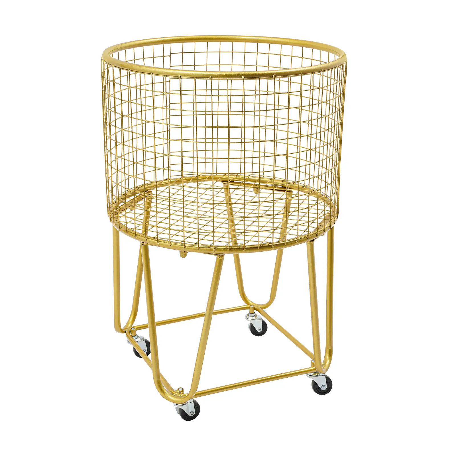Modern Gold Steel Laundry Cart - High-Temperature Baked Finish, Rustproof, Corrosion-Resistant, Thickened Tubing, 4 Brake Wheels for Flexible Movement, Ultra-Large Capacity Freestanding Design, Easy Assembly for Home Bathrooms, Bedrooms