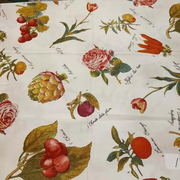Alexander Henry Botanical Fabric 18" Cut Vintage Fruits Florals OOP Designer Cotton with Detailed Floral Patterns