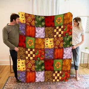 A Cozy Classic Country-Style Patchwork Fleece Blanket, Soft And Comfortable, Featuring a Colorful Three-Dimensional Print Design, Perfect for Home Use, Bringing a Warm And Natural Visual Experience. This Themed Fleece Blanket Is Soft And Warm