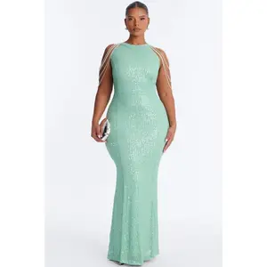 Diana Embellished Sequin Gown - Sage