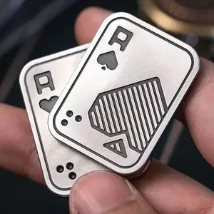 2Pcs Metal Poker Card Push Pop Bubble Fidget Toy Stress Relief Tool for Adults Kids Magnetic Slider ADHD Treatment Lucky Ace Gift Office Desk Gadget