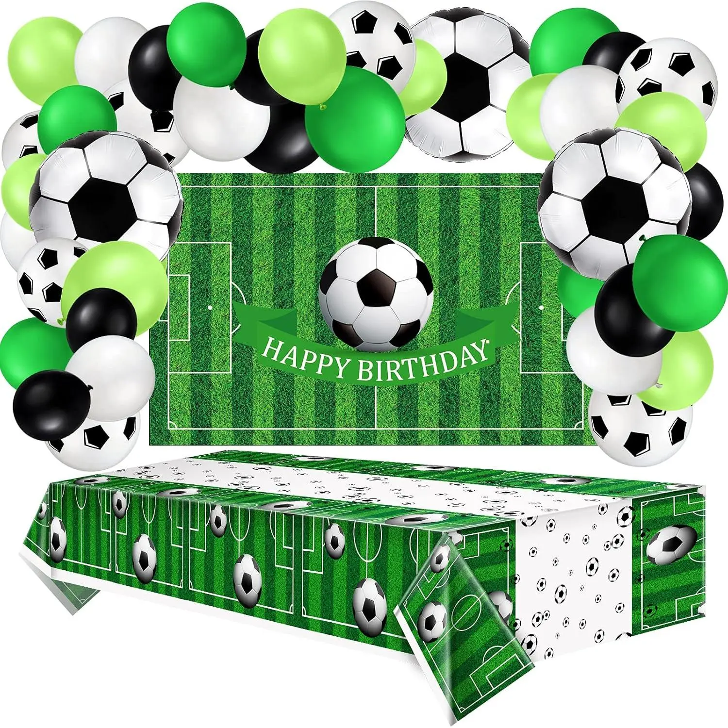 86 Pieces Soccer Party Decorations Includes Balloon Birthday Banner Backdrop Tablecloth for Sports Event