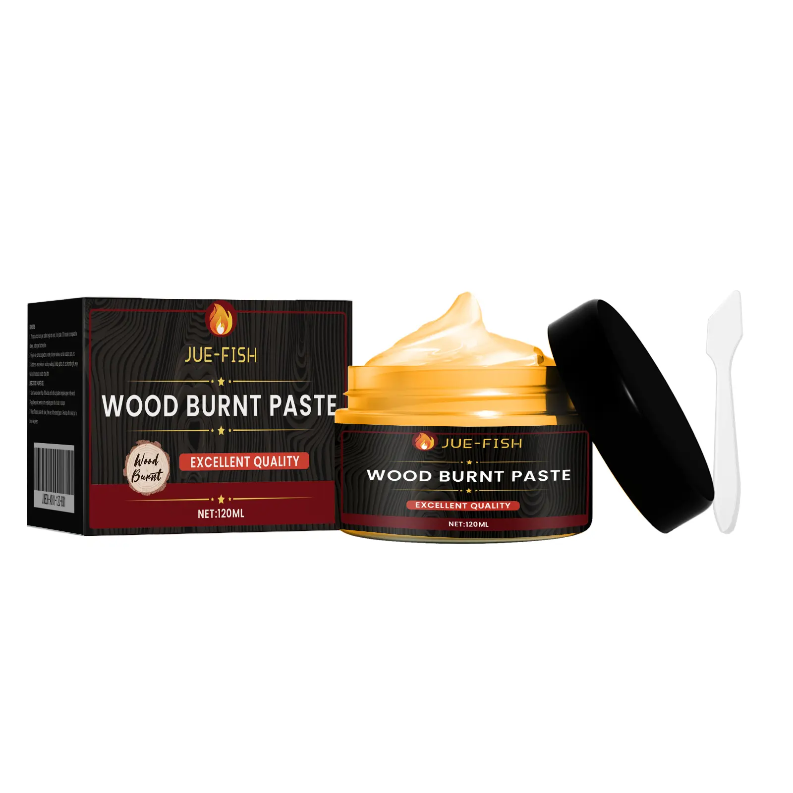 Wood Burning Paste Kit - 120ml Non-Toxic Fast-Acting Beeswax-Base Paste Infused with Flaxseed Oil, Eco-Friendly, with Application Tool, Iron Oxide, Peel Off Stencil, Secure Stencil Template for DIY Crafts, Wood Coasters, Home Decor