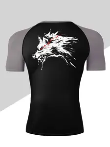 Men's Dragon Print Compression T-Shirt, Quick-Dry Breathable Stretch Fabric, Tight-Fitting Short Sleeve Top for Fitness and Outdoor Activities