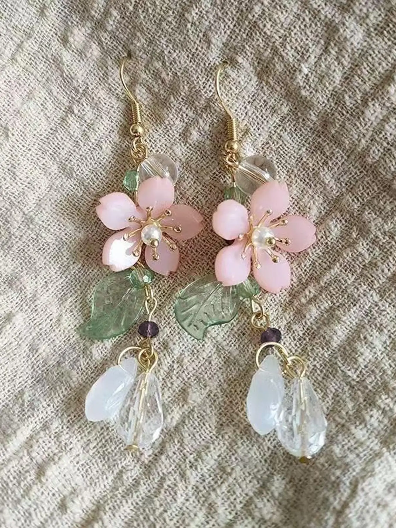 Vintage Resin Cherry Blossom Leaf Long Earrings, Statement Earrings, Good Earrings, Sweet Fashion Personality Party Jewelry for Women, Elegant and Unique Ear Accessories, Jewelry Gifts