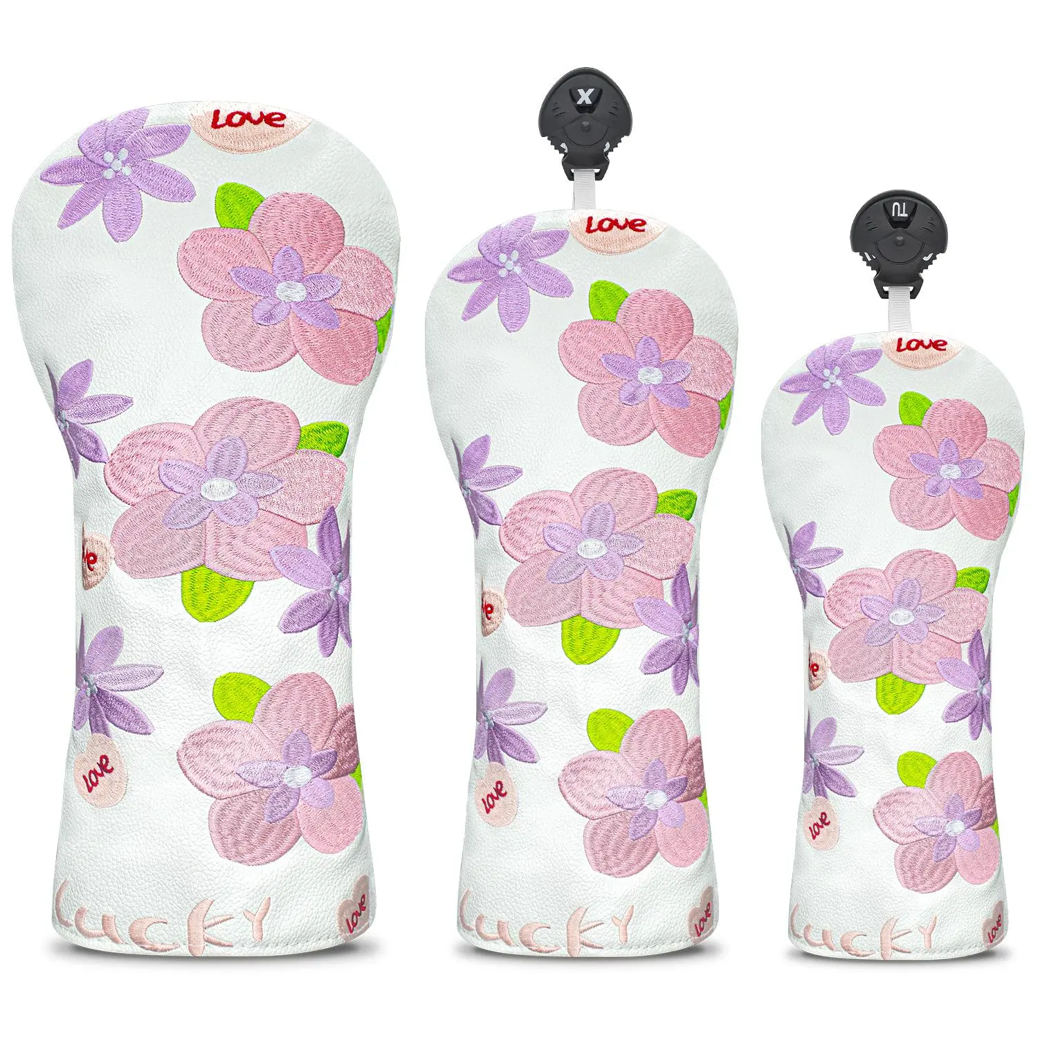 Peach Blossom Embroidered Golf Club Headcover, Durable Protective Cover for 1 Wood, 3/5 Wood & Ut Wood Clubs, Stylish Accessory for Golfers, Golf Accessories