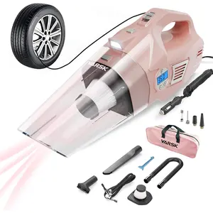 VARSK 4-in-1 Car Vacuum Cleaner High Power, Gifts for Her Women Girls Mom, Pink Handheld Car Vacuum Portable Tire Inflator with Digital Tire Pressure Gauge LCD Display and Light, 12V DC, 15FT Cord