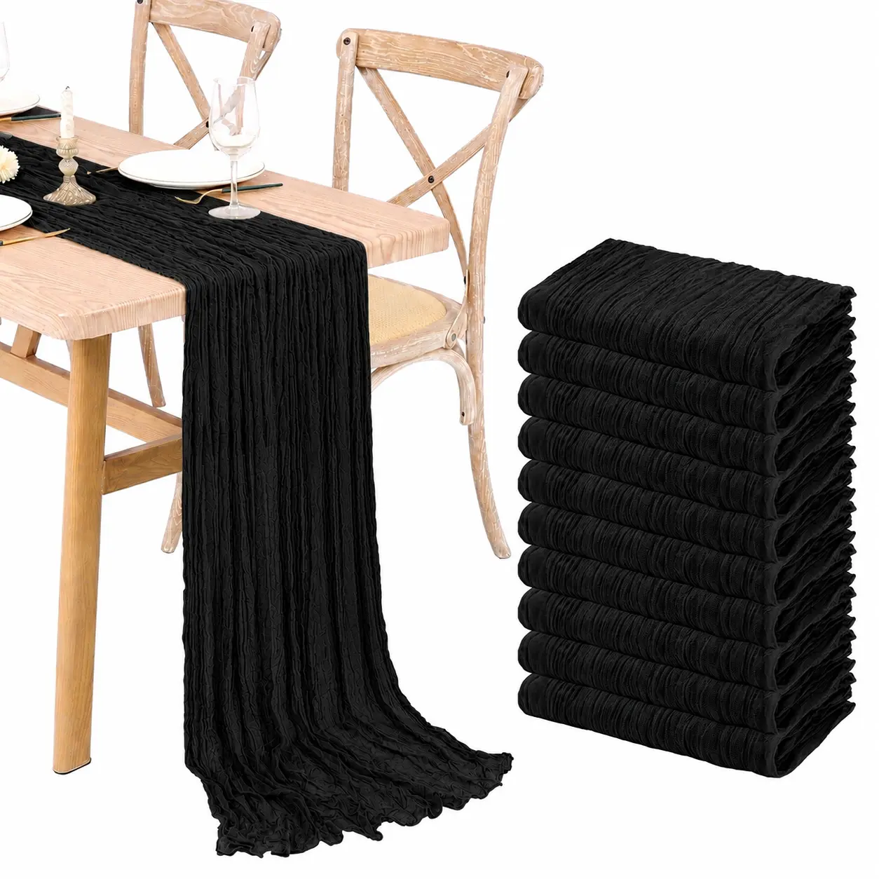 6/10 Pack Black Table Runners 17X108inch Cheesecloth Gauze Table Runner Cheese Cloth 9FT  Table Runner Rustic Sheer Runner for Wedding Birthday Party Baby Shower Table Decor