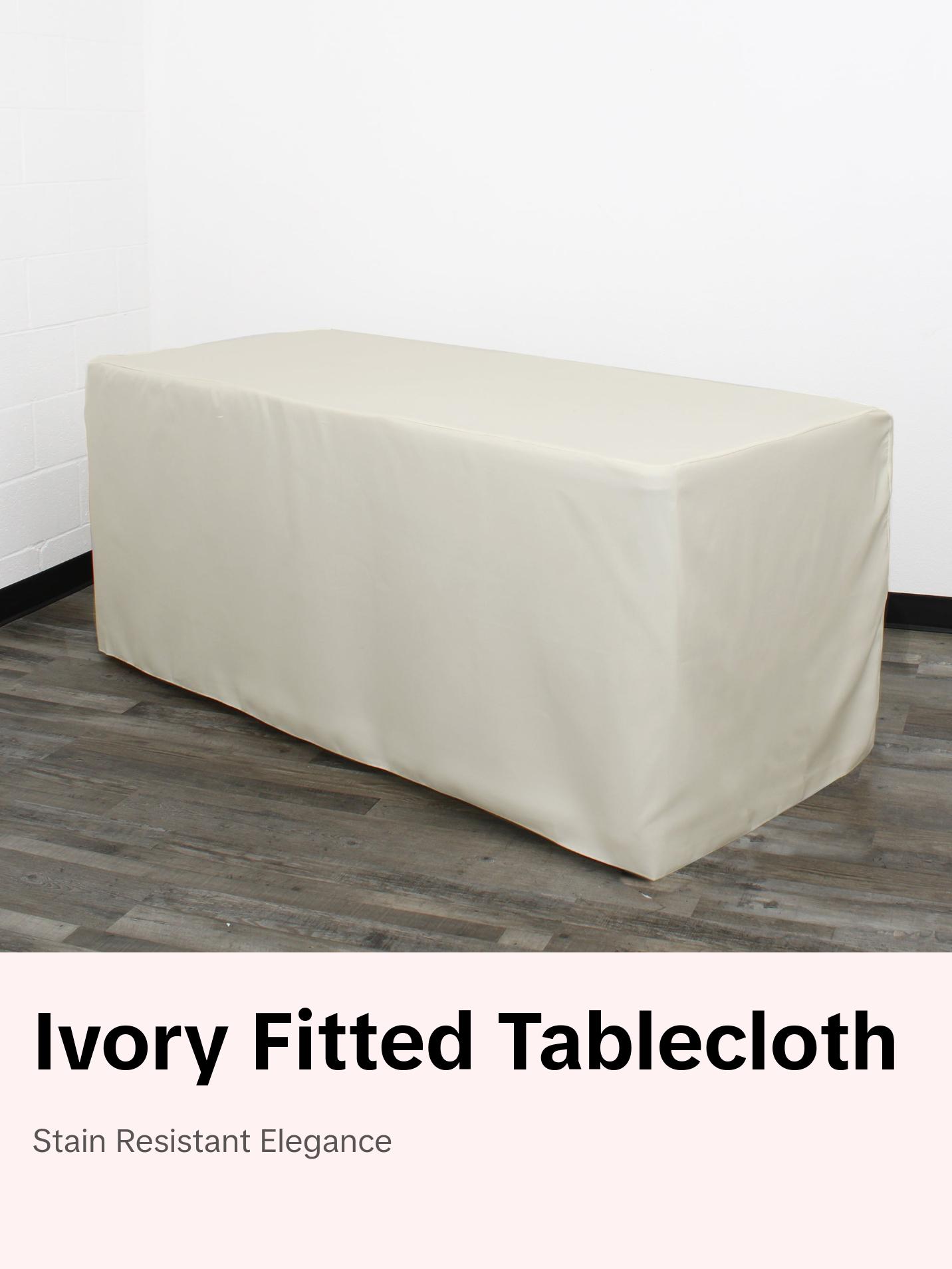 8 ft. Polyester Fitted Tablecloth Rectangular Ivory