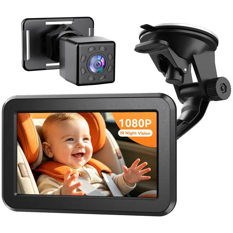 2026 Upgraded Baby Car Camera 1080P HD IR Night Vision Rear Facing 2 Mins Easy Install Baby Shower 360° Rotation & 150° Wide Clear View Car Seat Camera