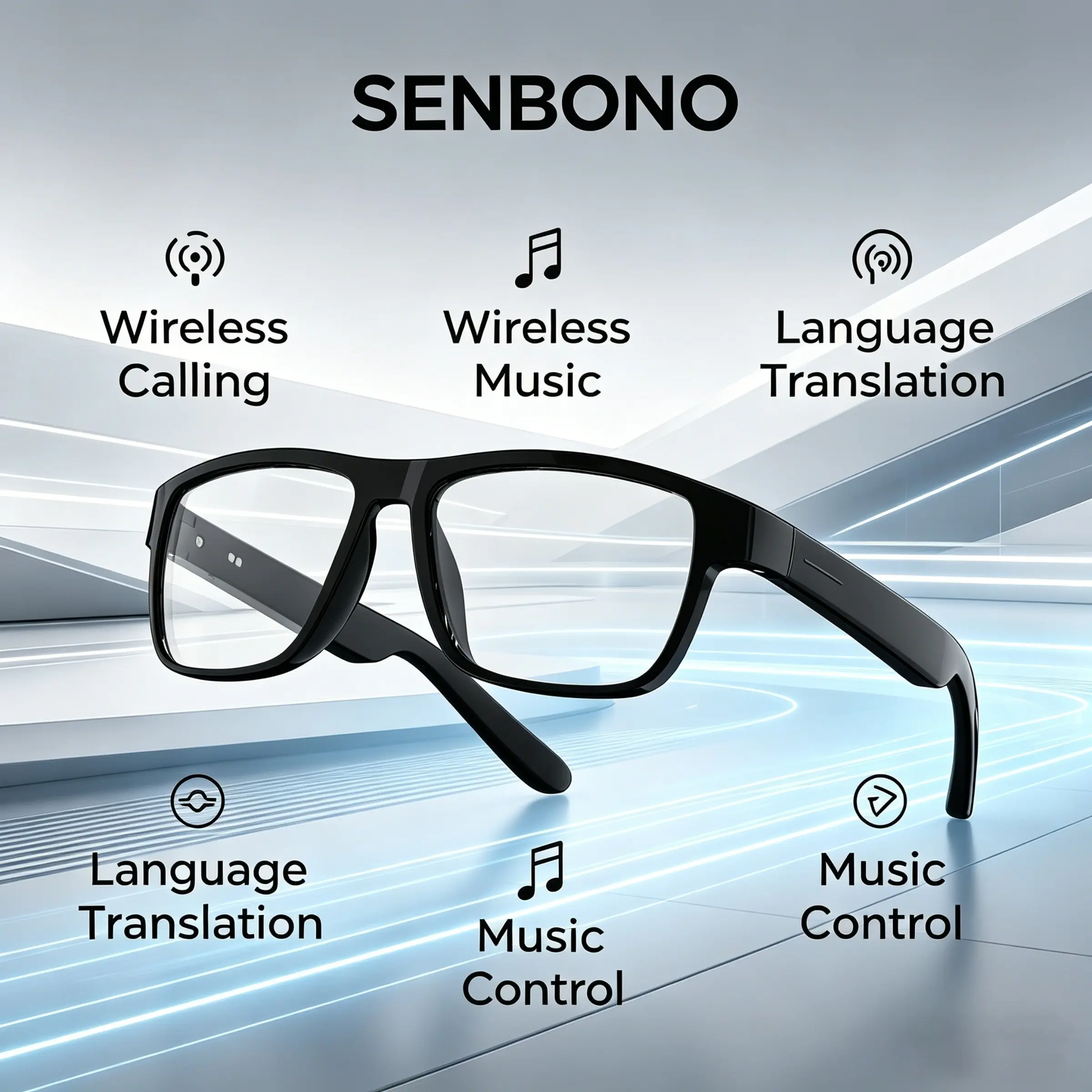 The New AI Language Translation Smart Glasses Offer Free Translation, a  Microphone, Stereo Dual Speakers, Music Control and Wireless Calling, Camera Control, Voice Dialogue, AI Recording, and Touch Functionality. Audio Glasses