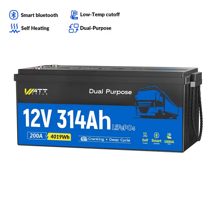 ️【NEW ARRIVE】WattCycle 12V 314Ah Dual Purpose LiFePO4 Battery for Semi Truck Starter & Sleeper Cab | 1800 CCA | Bluetooth & Self-Heating