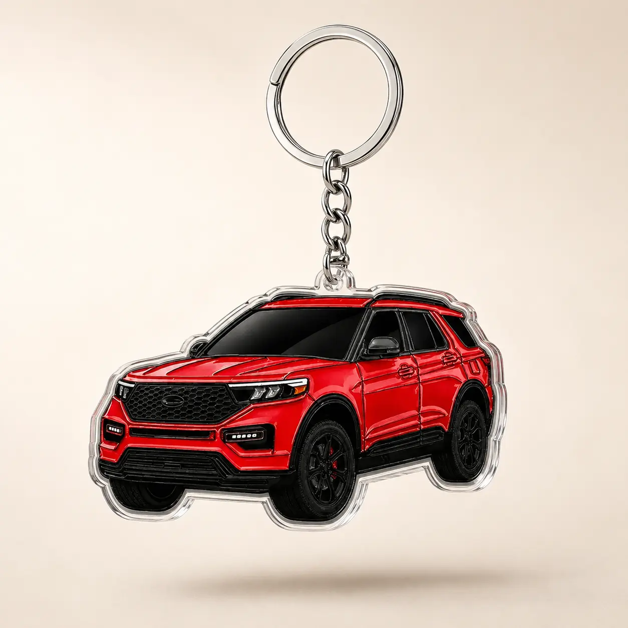 Red SUV Acrylic Keychain, 3 Inch Car Key Chain, Vehicle Bag Charm for Keys, Backpack and Purse