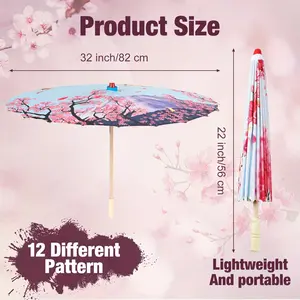 12 Pcs Exquisite Handmade Chinese Oiled Paper Bamboo Silk Umbrella - Traditional Japanese-Style Parasol for Flower Art Dance - Classic Design, Water-Resistant, Windproof, and Durable Metal