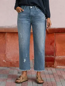 Spring Summer High-Waisted Loose Fit Women's Denim Jeans, Casual Fashionable Aesthetics Wide Leg Design, All-Season Wear Blue Jeans for Ladies