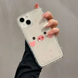 One transparent pink pig-shaped air cushion case, made of TPU, with precise drop protection holes for full coverage. A perfect birthday gift, compatible with iPhone 17/16/15/14/13/12/11/X/XS/XS Max.