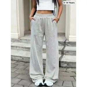 Girls' Casual Loose-Fitting Straight Leg Pants, All-Season Comfortable Sportswear, Stylish Wide-Leg Sweatpants for Teen Girls