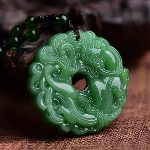Green Jade Pixiu Dragon Pendant Necklace for Men Women Feng Shui Lucky Charm Protection Amulet Natural Symbolic Design Wealth Attraction Gift