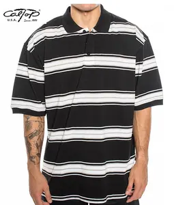 Cal Top Men’s Striped Polo Short Sleeve Shirt – Black/White