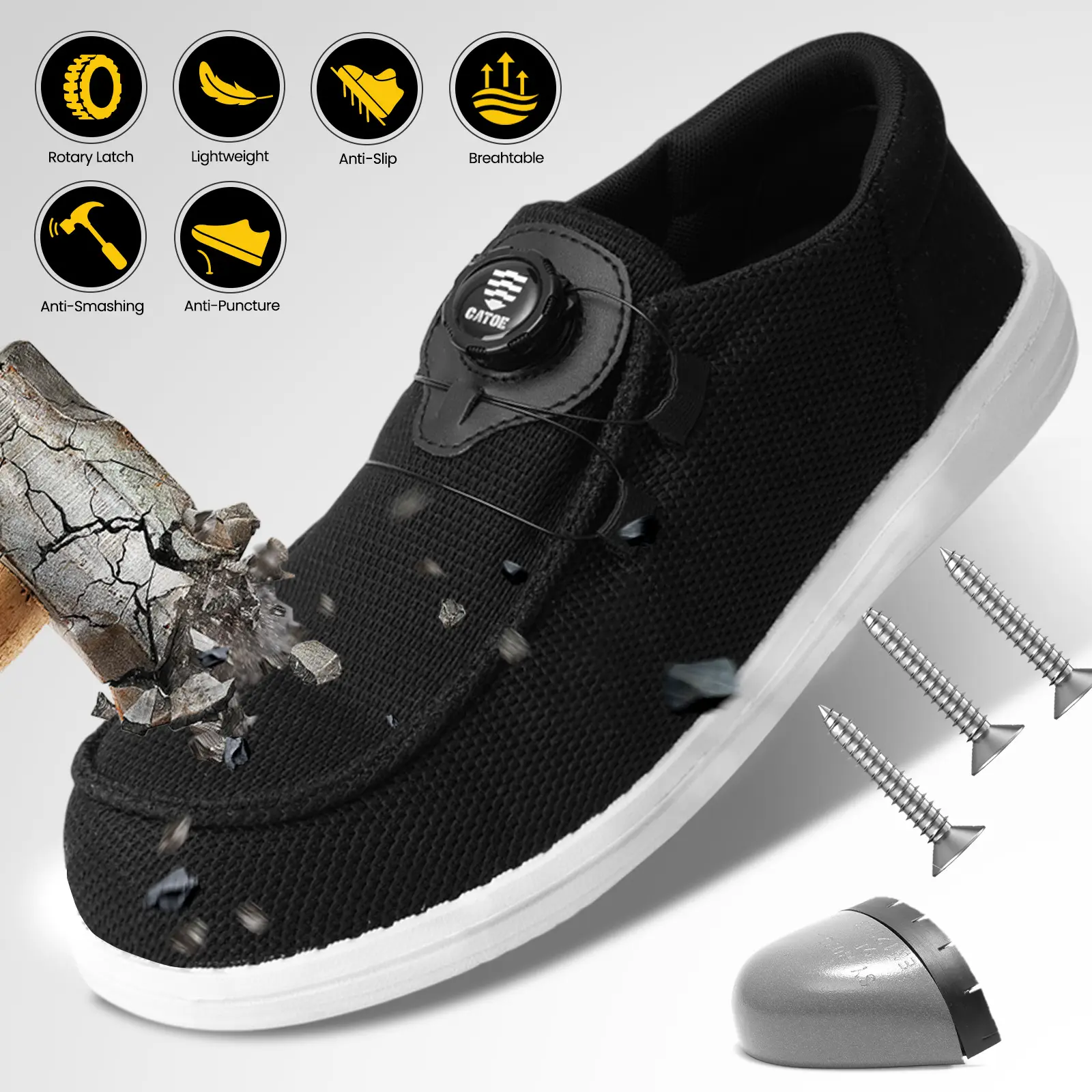 Loafer Safety Shoes of Men and women Stylish Work shoes for summer Lightweight Composite Toe Sneakers Swivel Buckle Women and Men Slip On Safety Work Shoes Composite Toe Comfortable  Industrial Construction Sneakers Summer Vibes