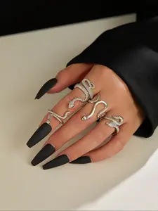 Fashionable Minimalist Snake Shaped Metal Stacking Rings, 4 Piece Set, Stylish Jewelry for Women & Girls, Perfect Gift Idea, Stackable Finger Rings