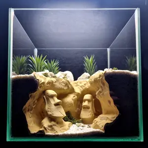 3D Easter Island Statue Aquarium Decor, Lizard Hideaway Cave, Fish Tank Ornament, Deep Water & Shallow Water Zones, Perfect Gift