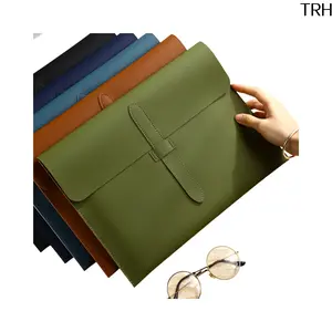A4 PU Leather Document Folder, Minimalist Strap Closure File Envelope, Large Capacity Business Paper Storage Bag for Office Exam School Papers