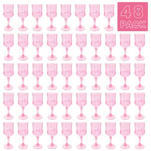 48 Pcs Pink Plastic Stemmed Party Cups- Reusable Champagne Flutes for Wine, Cocktails, Mimosas, Bridal Showers, Bachelorette Parties, Weddings, Halloween & Christmas Holiday Drinkware 2026 New Year Gift Wine Glasses