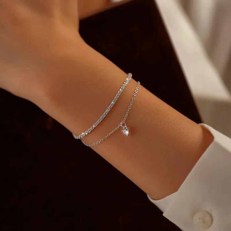 Women's Elegant Rhinestone Decorated Link Bracelet, Exquisite Trendy Chain Bracelet, Fashionable Jewelry for Women As Gift, Rhinestone Bangle Bracelet, Artificial Zircon Bracelet