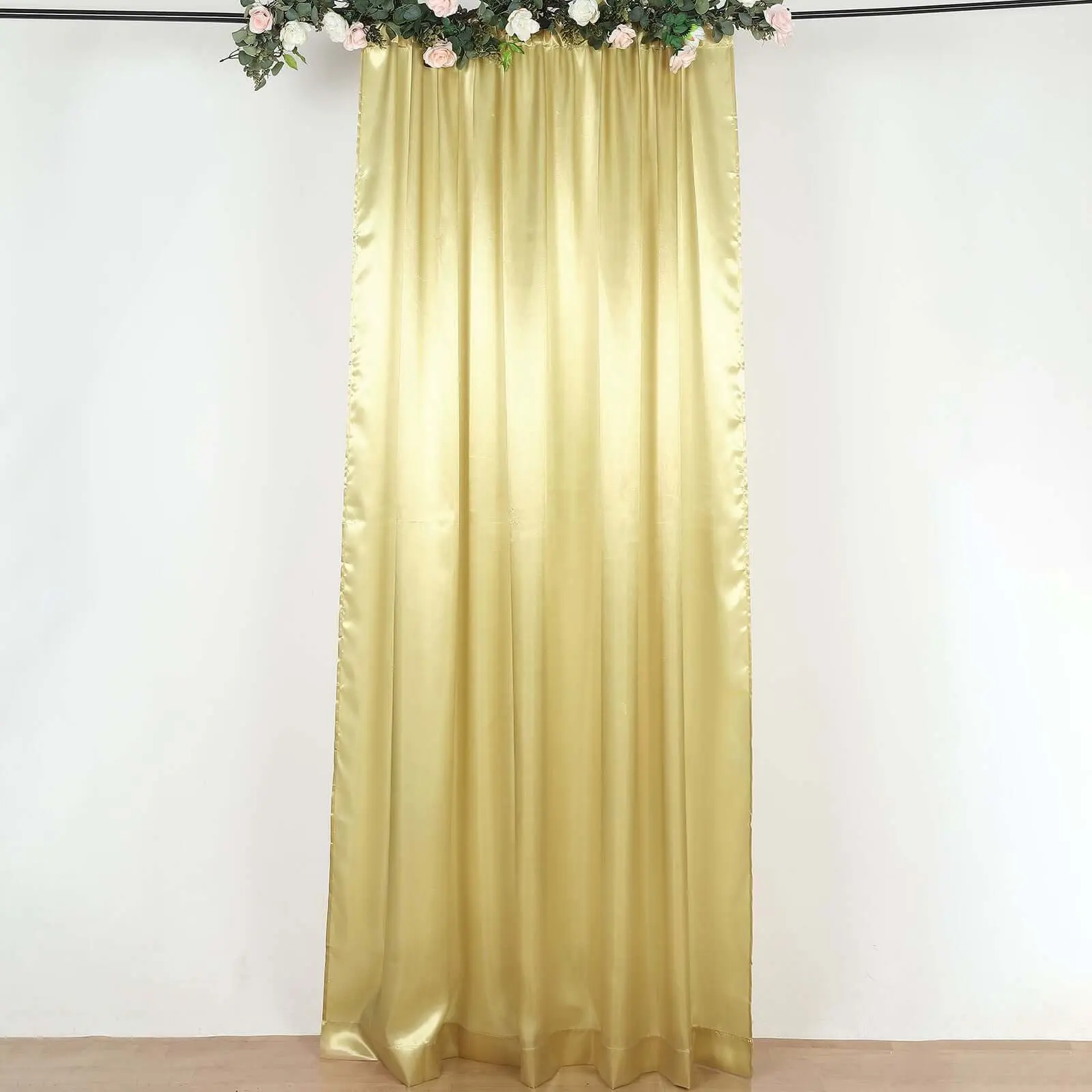 8ftx10ft Champagne Satin Fabric Curtains - Draping Panels for Halloween, Birthday, Mother's Day, Bridal Shower Event Backdrops, Party Decor