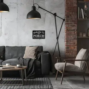 Vintage Distressed Black Aluminum Wall Sign, 8×12 In, "Welcome To Our PORCH Sit Long Talk Much Laugh Often" Quote, Rust-Free Waterproof Farmhouse Decor, Ideal Gift for Homeowners,home decor wall art