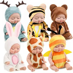 Mini baby doll-washable, with animal clothes-with 8 animal clothes, lifelike reborn baby doll, suitable for children and babies to shower as Easter birthday gifts.