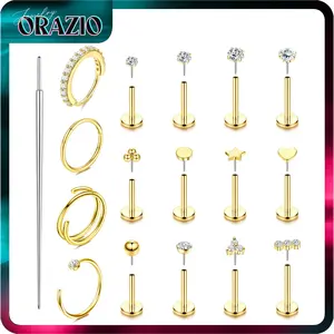 ORAZIO 14K Gold Filled Nose Rings Studs Hoops for Women Men 20G 18G Hypoallergenic Surgical Steel Threadless CZ Piercing Jewelry Set
