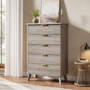 Fluted 5 Drawers Dresser, 47.2" Tall Dressers with Curved Profile Design, Curved Profile Design, Modern Wooden Dresser for Living Room, Kids Room