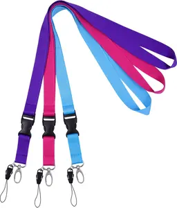 Office Lanyard, 3 Pack 23 inch Quick Release Neck Strap Lanyard with Detachable Buckle, String Loop for Keys, ID Badges, Card Holder, USB Flash Drives, Phones - Purple, Hot Pink, Light Blue