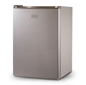 BLACK+DECKER 2.5 Cu. Ft. Compact Refrigerator, ENERGY STAR Certified, Single Door Mini Fridge with Chiller Compartment, Personal Fridge for Home or Dorm Room, R600a Refrigerant, BCRK25V,Stainless Look